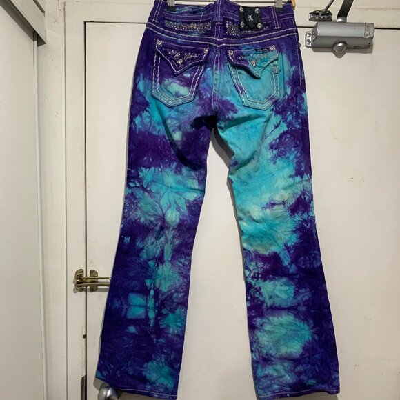 NEW COSTA NADA UPCYCLE MISS ME LOW RISE BOOT STRETCH TIE-DYE JEANS SIZE 28 - Picture 4 of 13